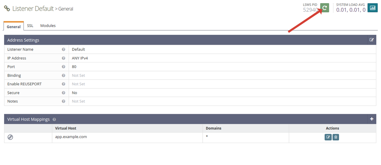 View modified virtual host