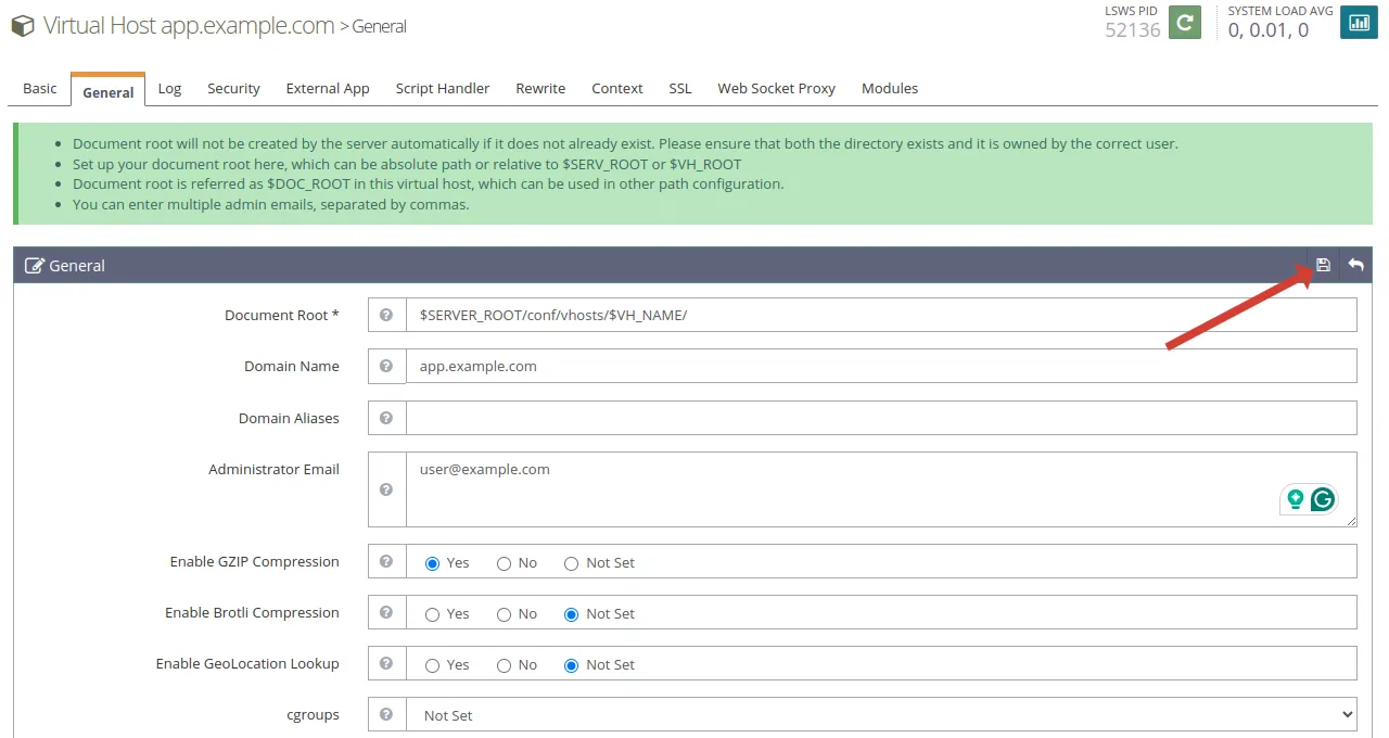 Edit website configuration