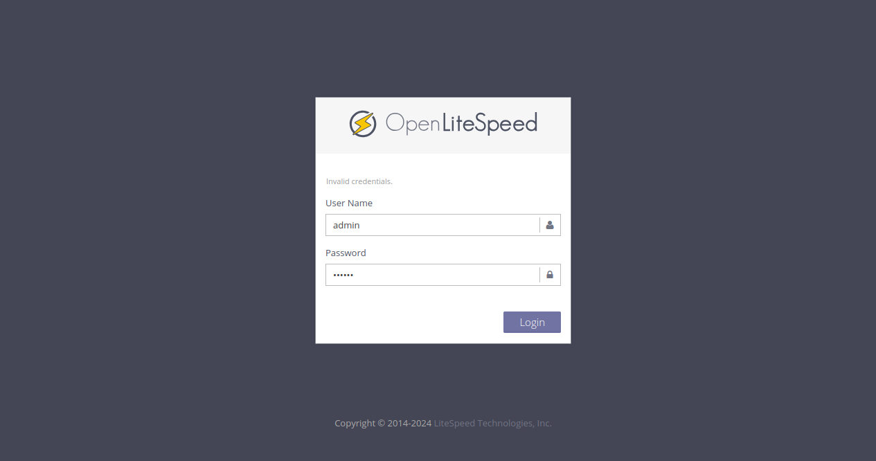 OpenLiteSpeed login page