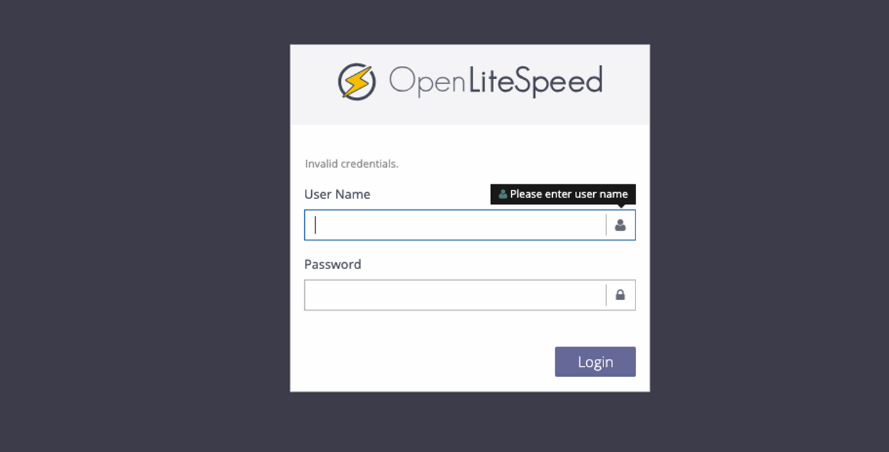 Default OpenLiteSpeed Login page