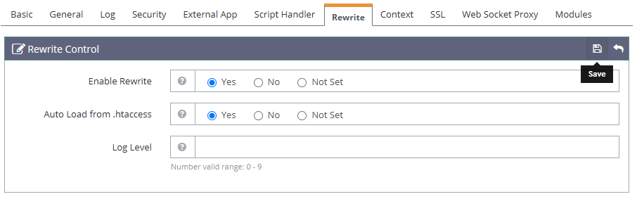 OpenLiteSpeed Rewrite Settings