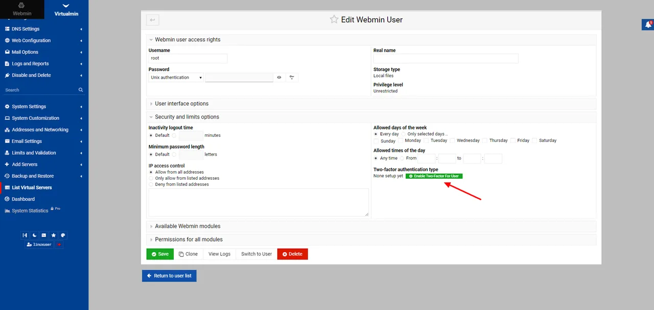 Secure Virtualmin using 2FA