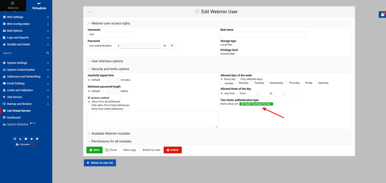 Secure Virtualmin using 2FA