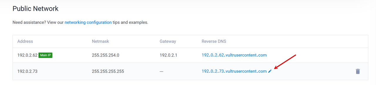 Configuring Reverse DNS Using the Vultr Customer Portal