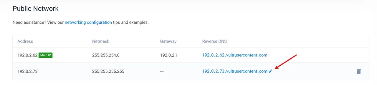Configuring Reverse DNS Using the Vultr Console