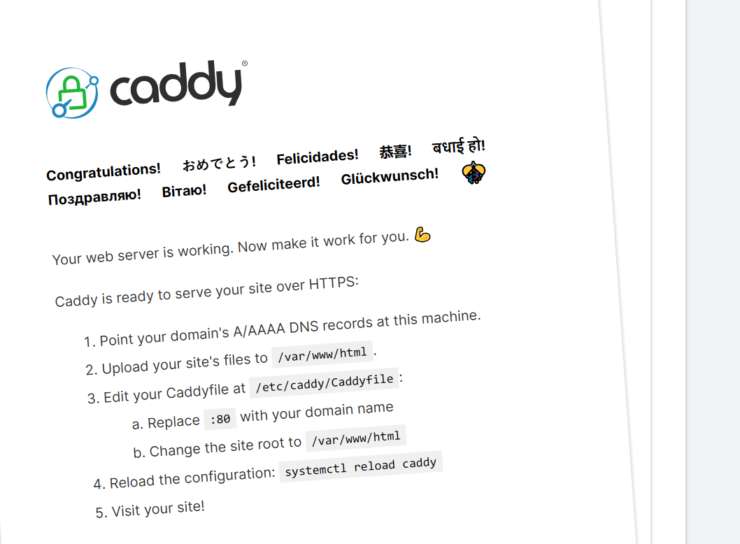 Caddy Default Home Page