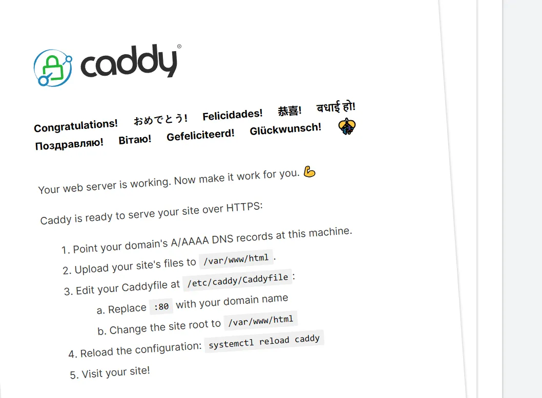 Caddy Default Home Page