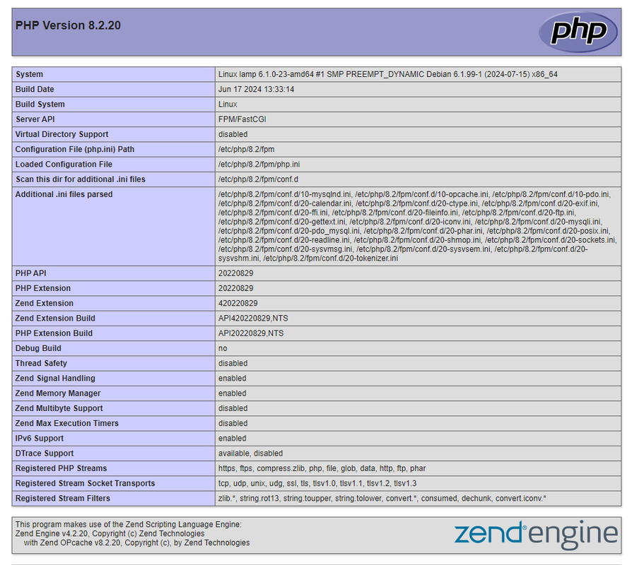 PHP information Page