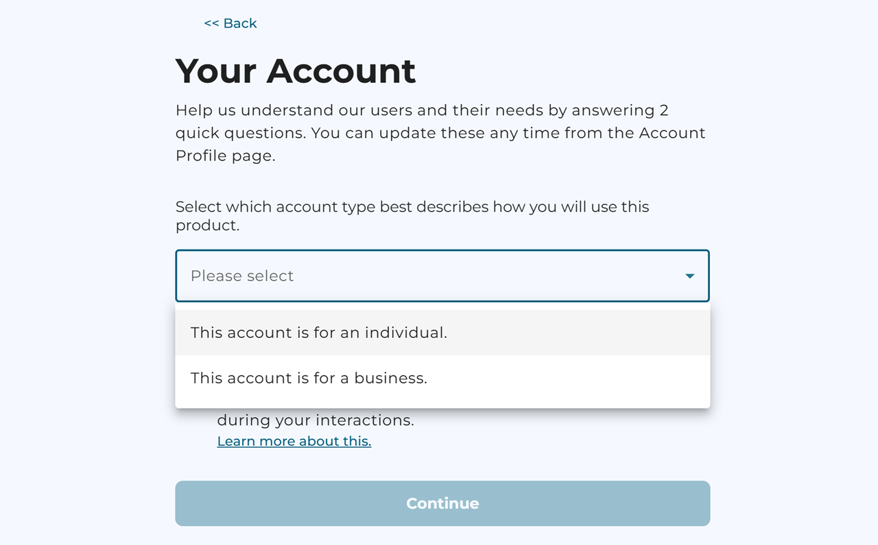 Choose WP Squared Account Type