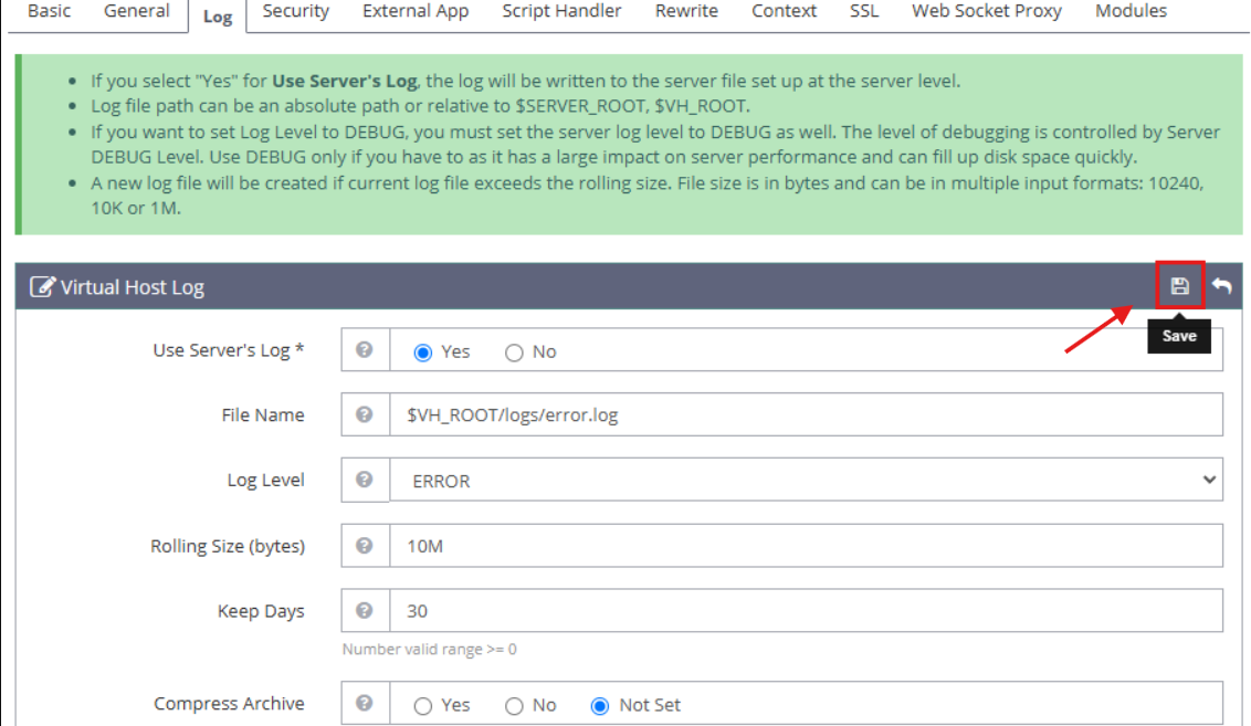 Virtual Host Error Log