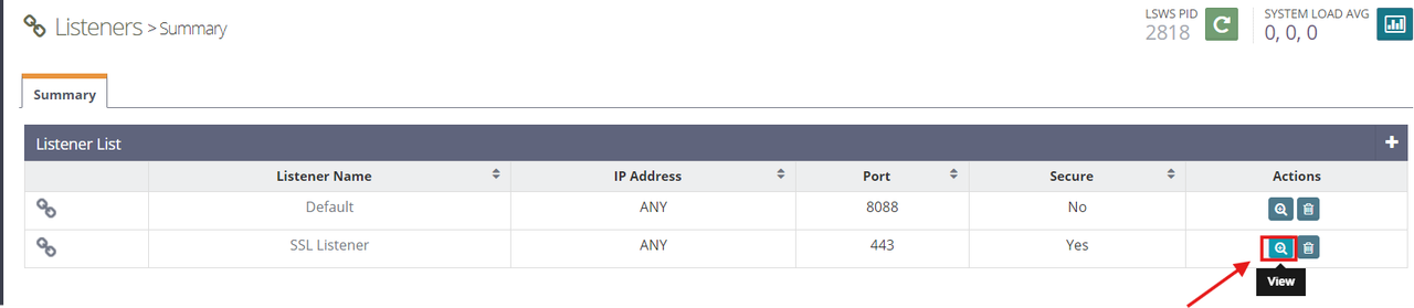 View the SSL Listener