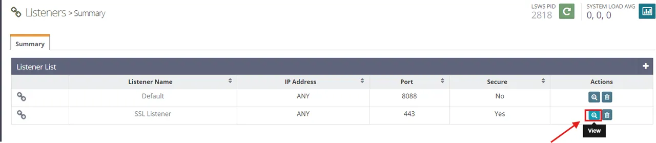 View the SSL Listener