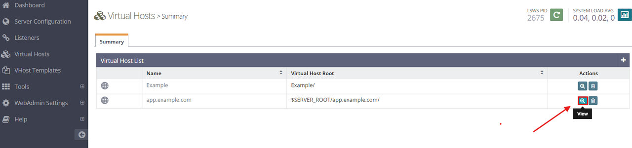 Navigate to Virtual Hosts and Select your Domain