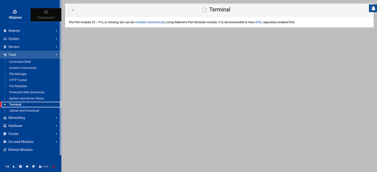 Webmin Terminal Error
