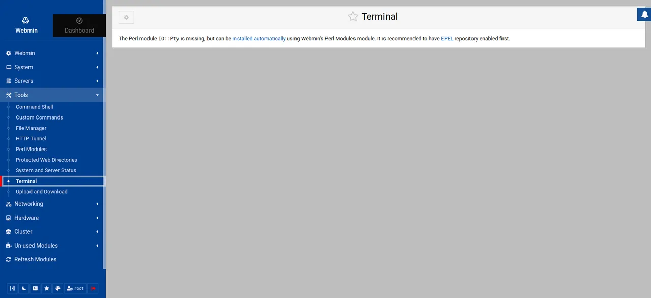 Webmin Terminal Error