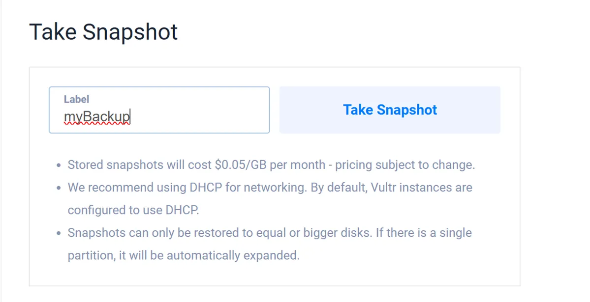 Enter Snapshot Label