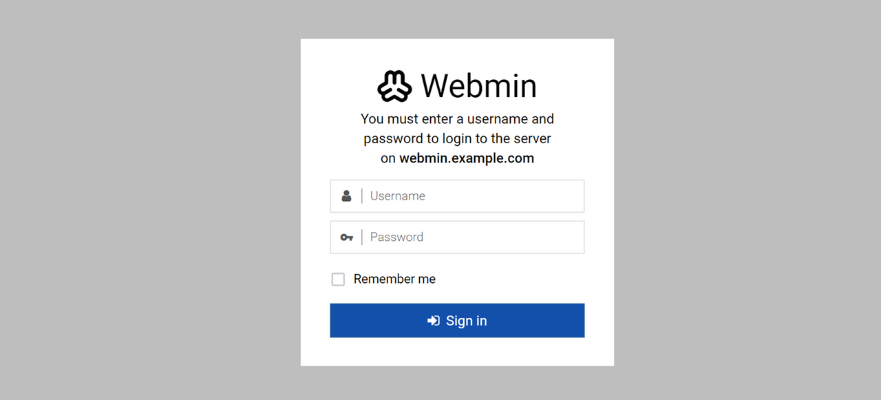 Log in to Webmin