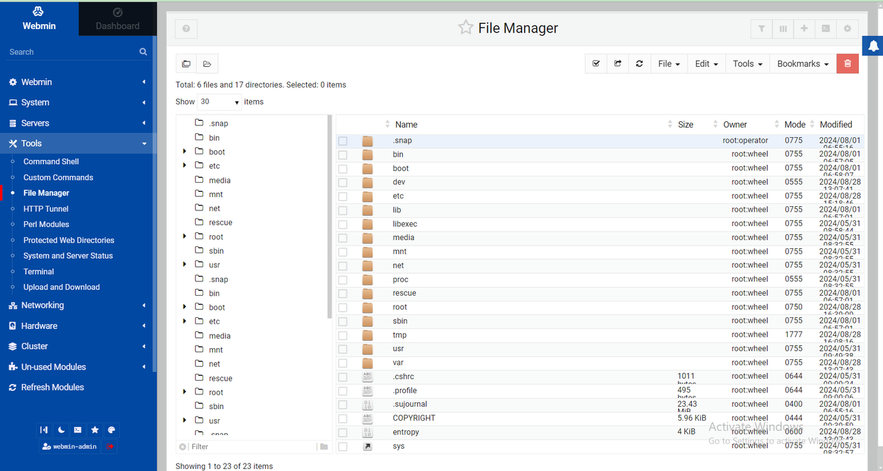 Access the File Manager in Webmin