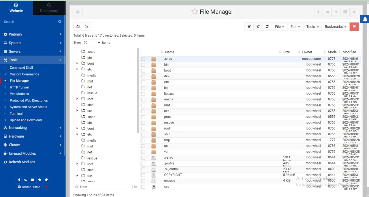 Access the File Manager in Webmin