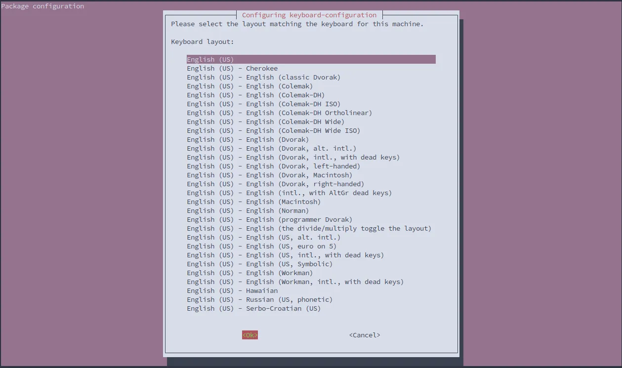 Select the Ubuntu 24.04 keyboard layout