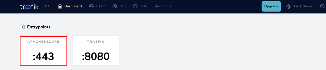View the apachesecure entrypoint in Traefik