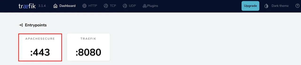 View the apachesecure entrypoint in Traefik
