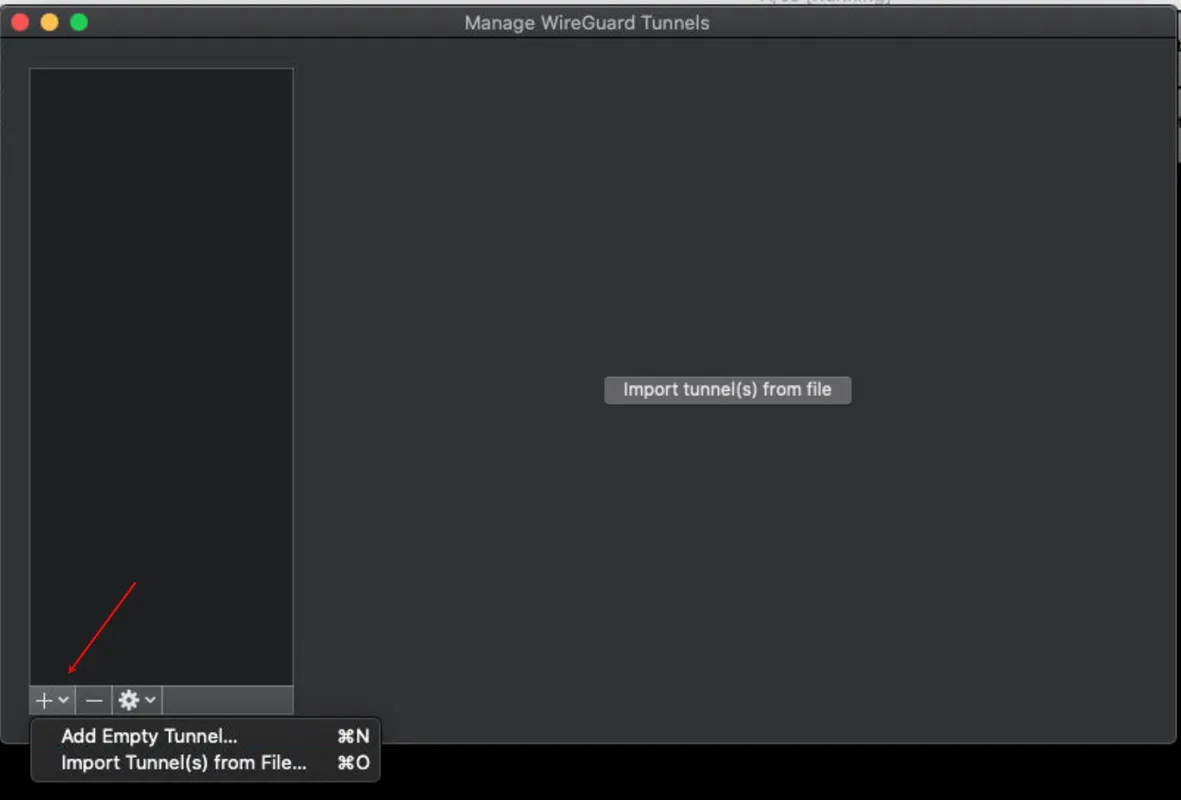 Manage Tunnels in the WireGuard application interface
