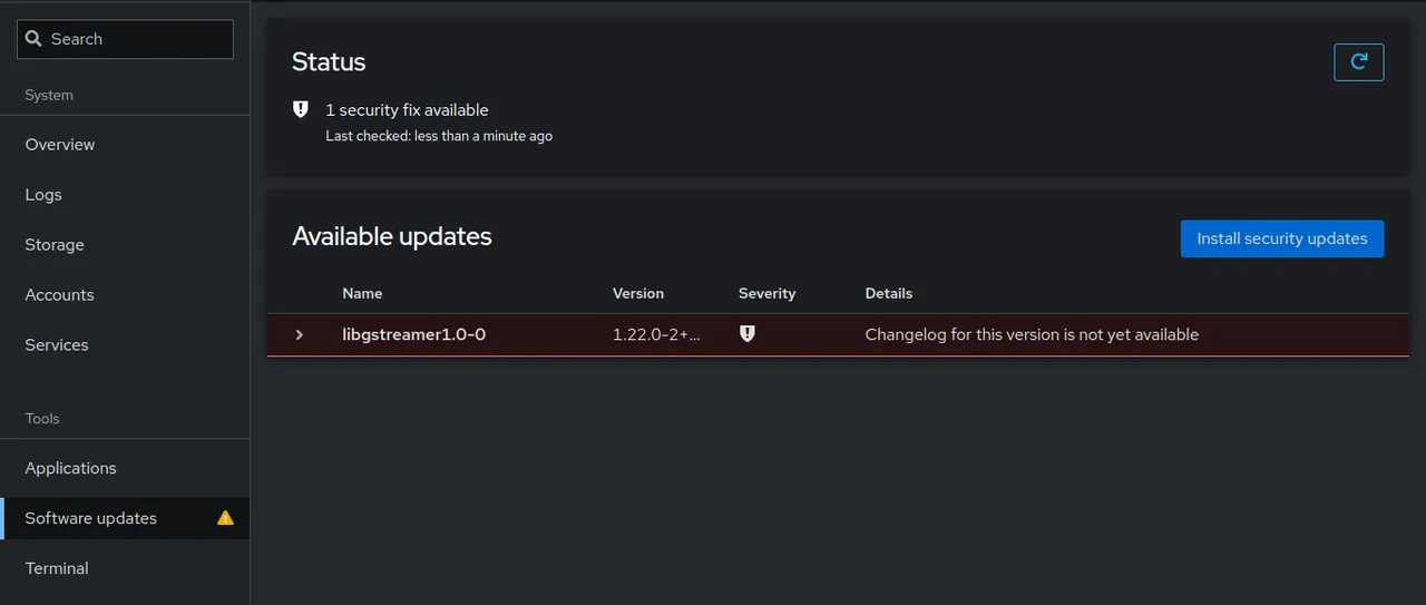 Cockpit's Software updates tab