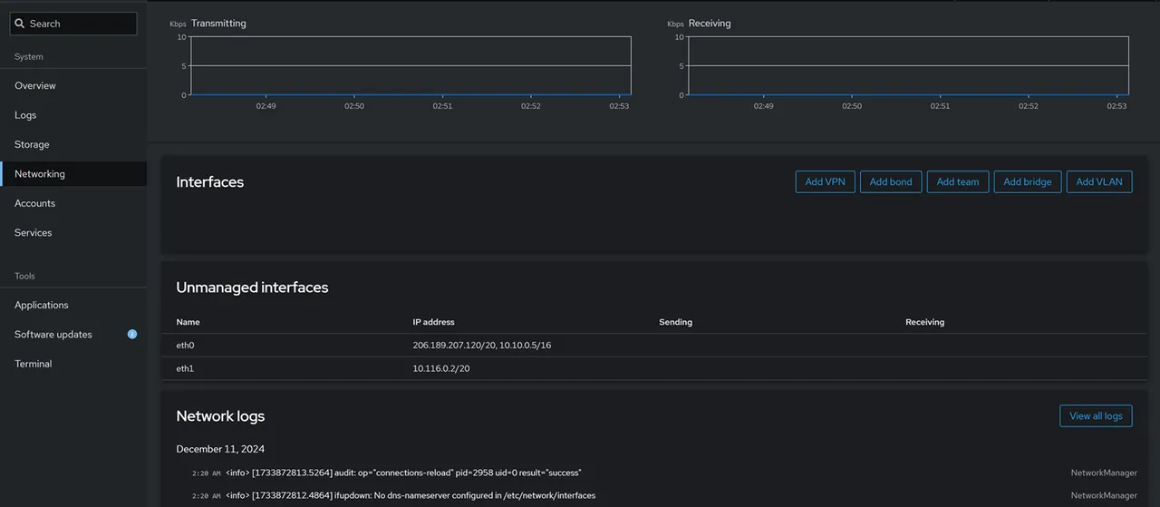 Monitor Server Network usage using Cockpit