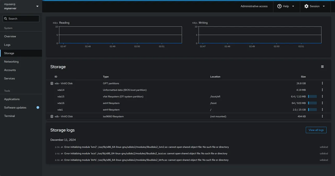 Manage Storage Usage using Cockpit