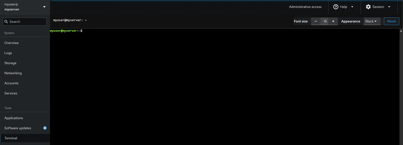 Access a Terminal using Cockpit