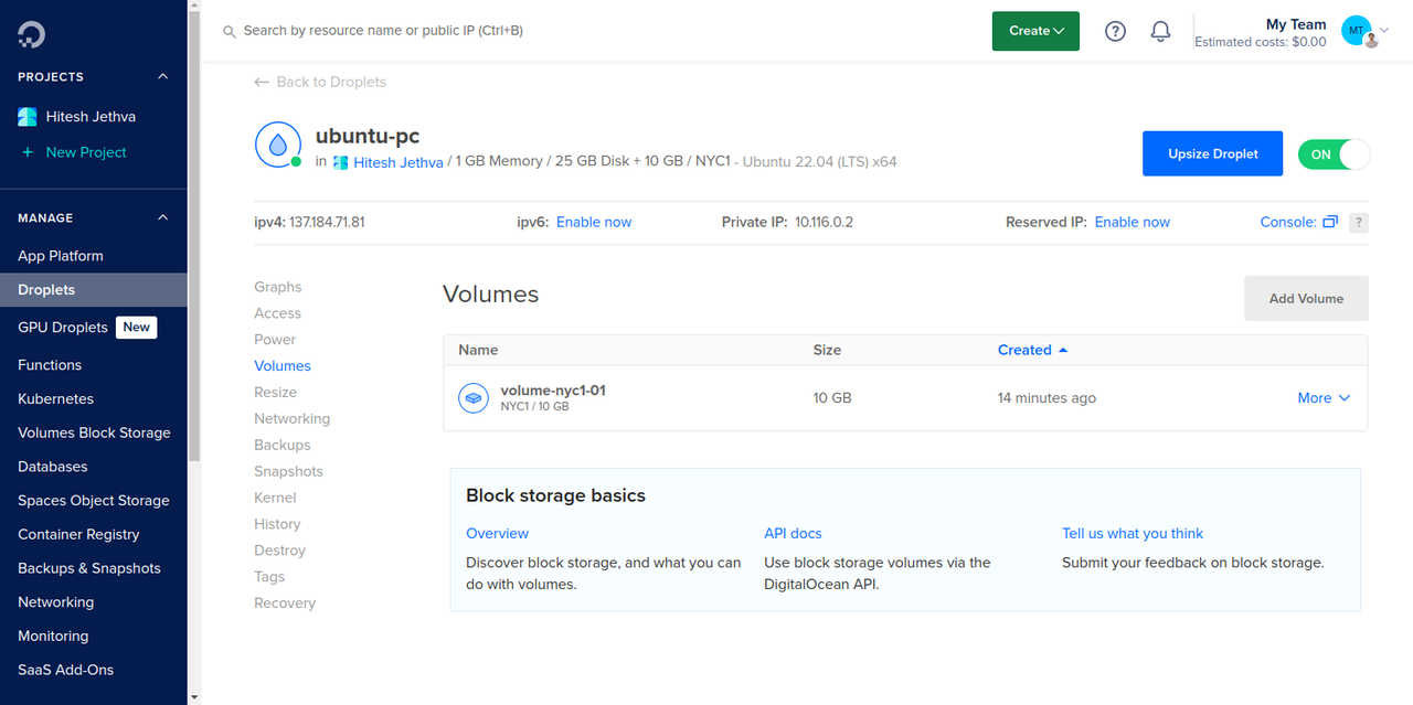 Verify DigitalOcean block storage