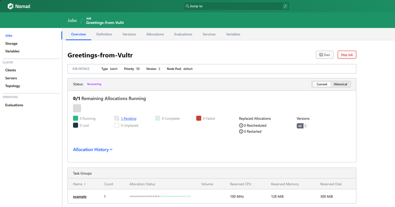 Monitor a job in the Nomad UI