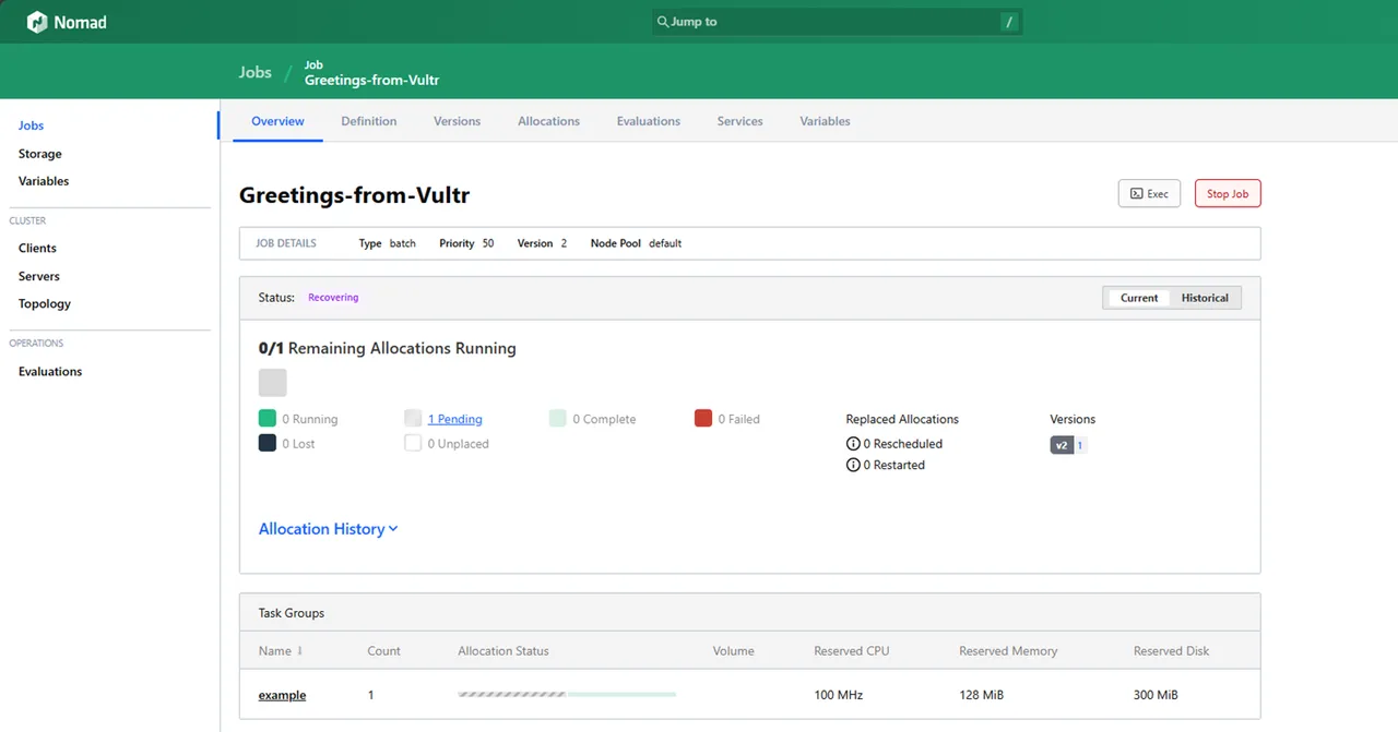 Monitor a job in the Nomad UI