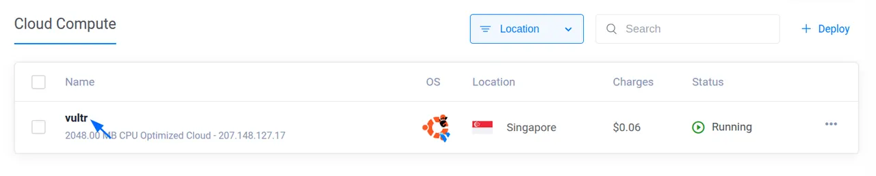 List of active instances on Vultr Console