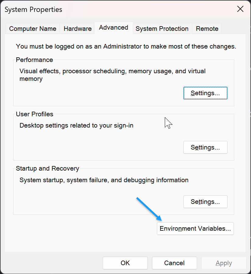Click Environment variables