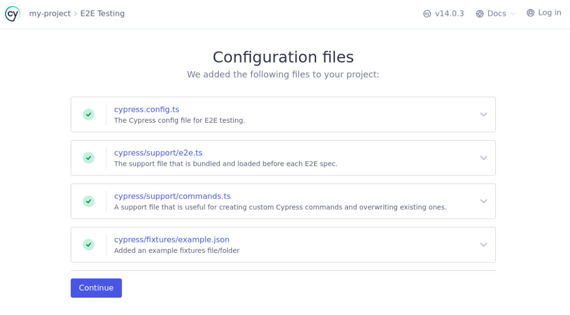 Verify the Cypress configuration files