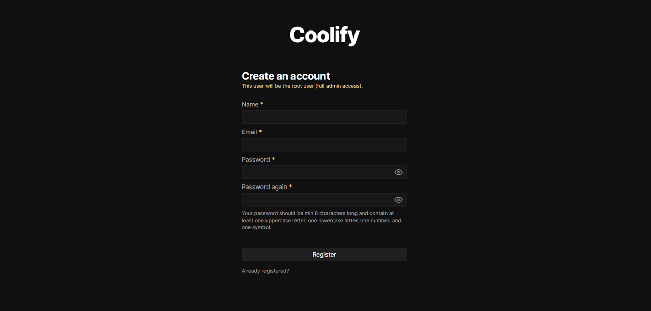 Coolify Account Registration