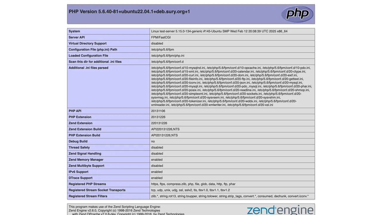 PHP information page