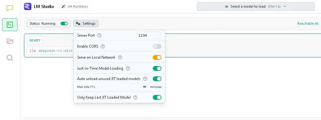 Open LM Studio API Settings