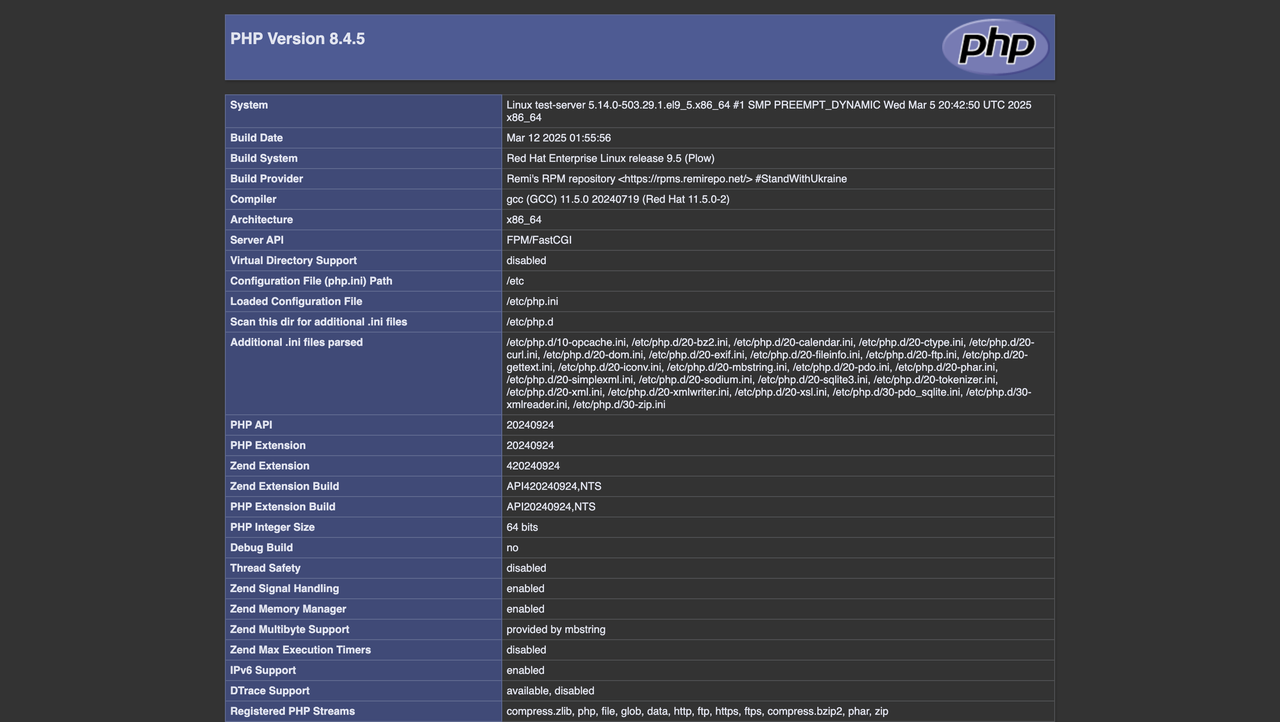 PHP information page