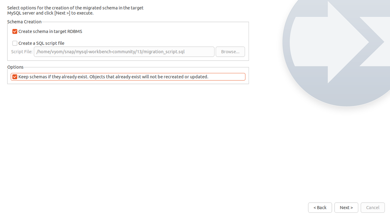 Create schema on target