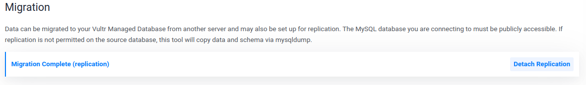 Vultr database migration completed