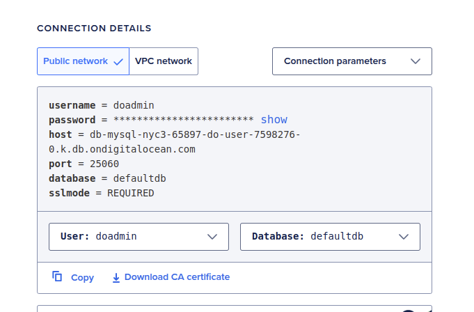 Verify the DO Database credentials