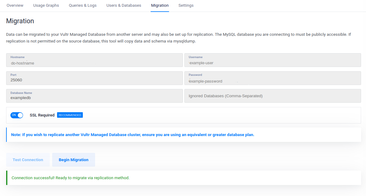 Vultr database migration wizard