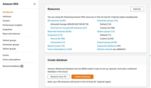 Open RDS Console