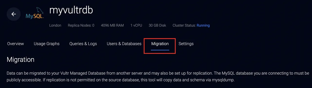 Vultr Migration Tab