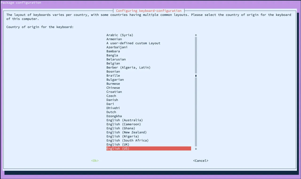 Select the desired country of origin for the keyboard