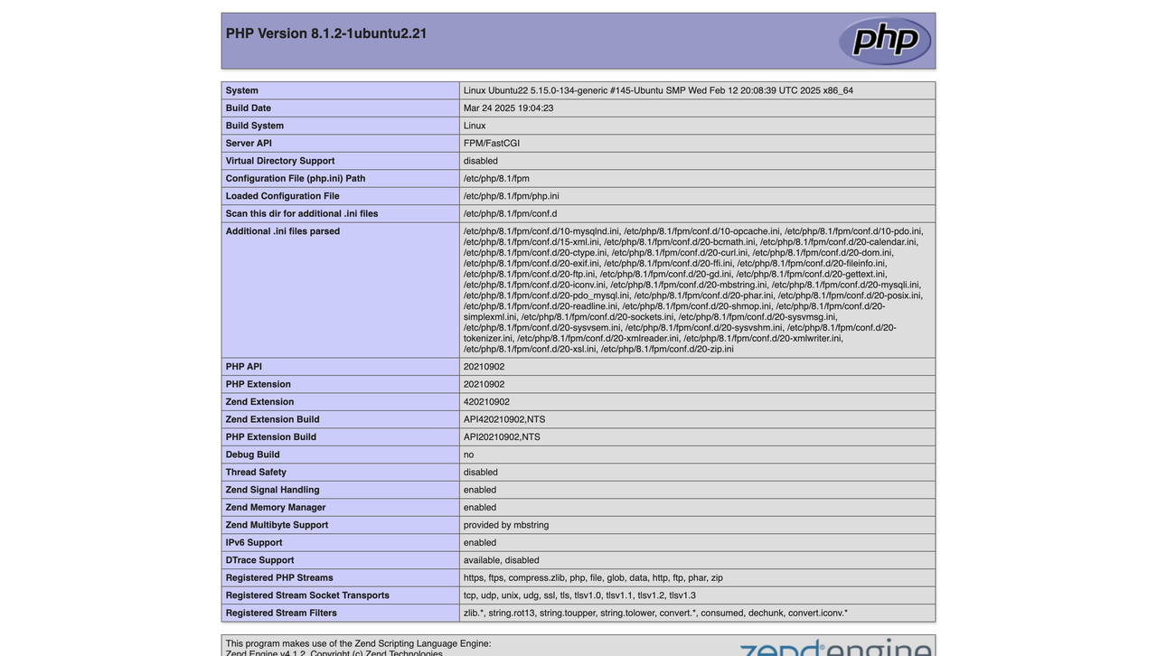 Screenshot of PHP 8.1 information web page