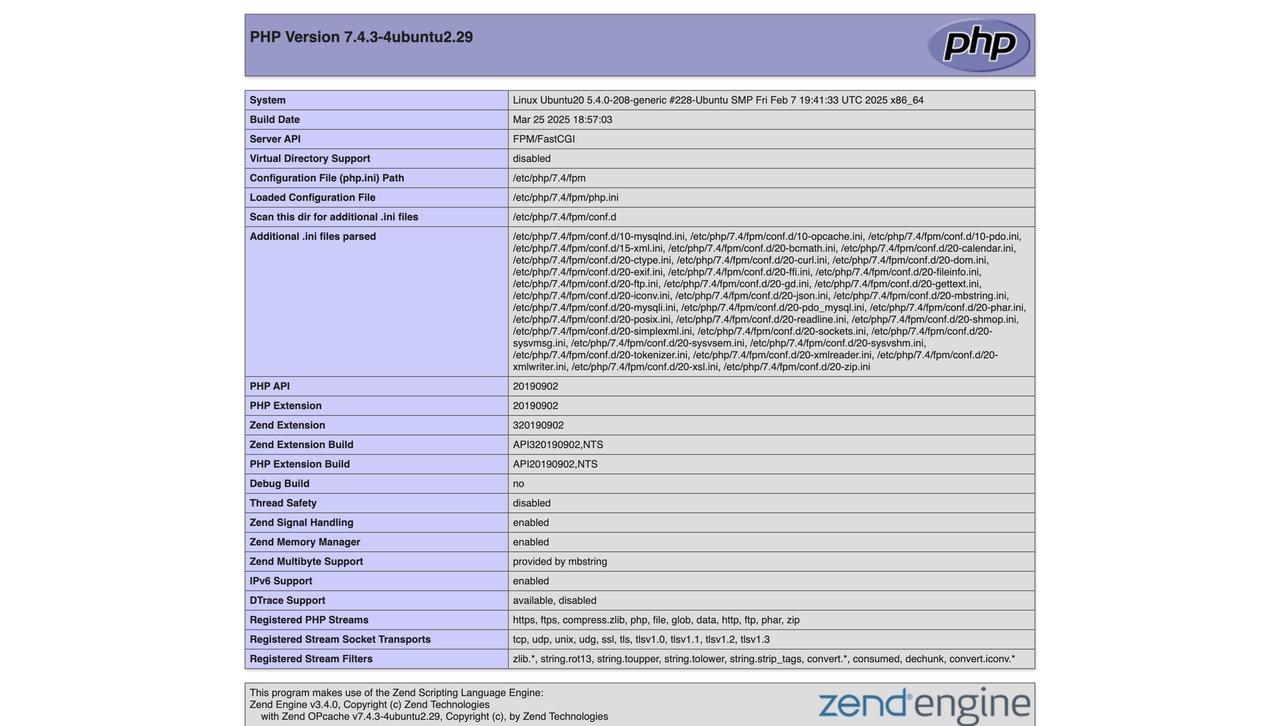 PHP 7.4 information page